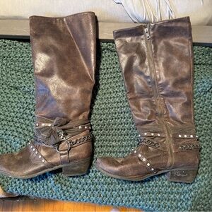 Not Rated Dark Brown Boots with Chains and Studs